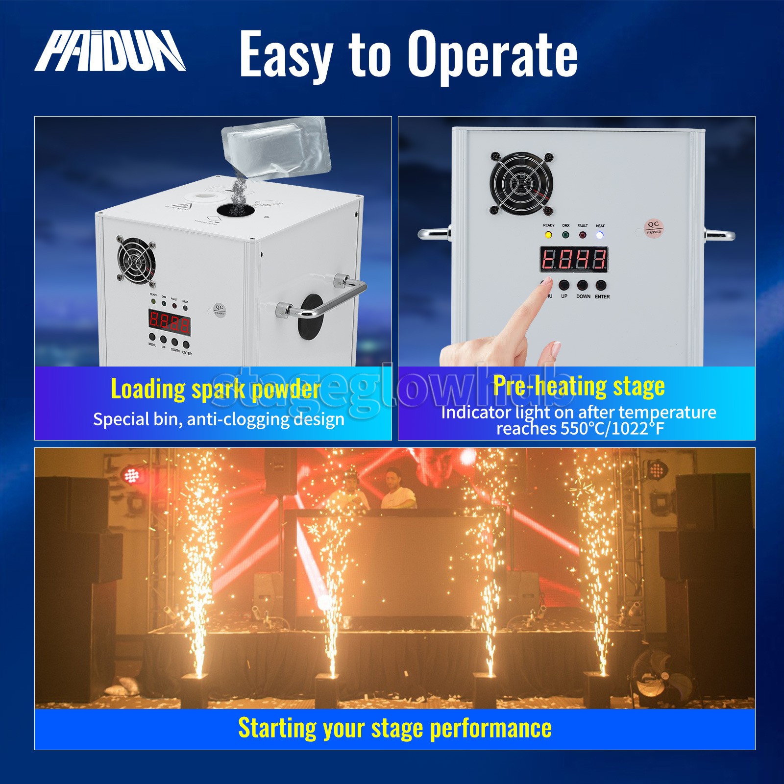 PAIDUN 850W Cold Spark Firework Machine Stage Effect 3.2-19.6FT Wedding DJ Event