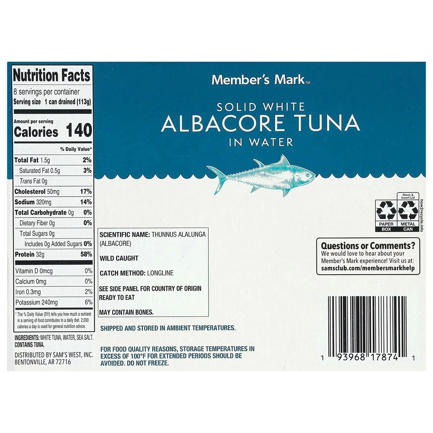 Member's Mark Premium Solid White Albacore Tuna 5 oz., 8 pk.