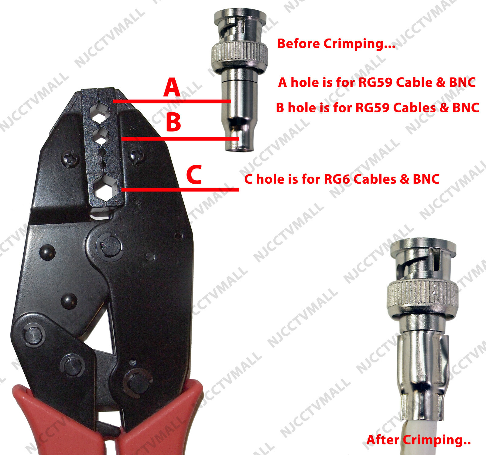 BNC Crimping Tool for Crimp On BNC Connector RG59 Coax Cable Wire for CCTV