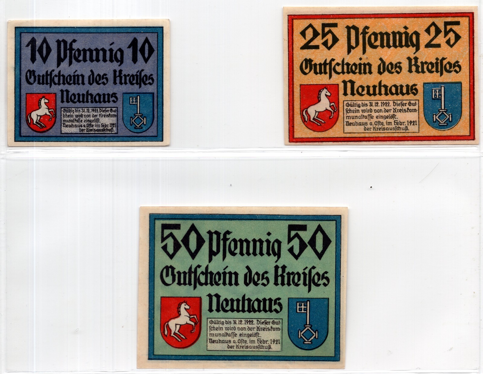 1921 Germany Neuhaus Notgeld 3 Note Set (2711)