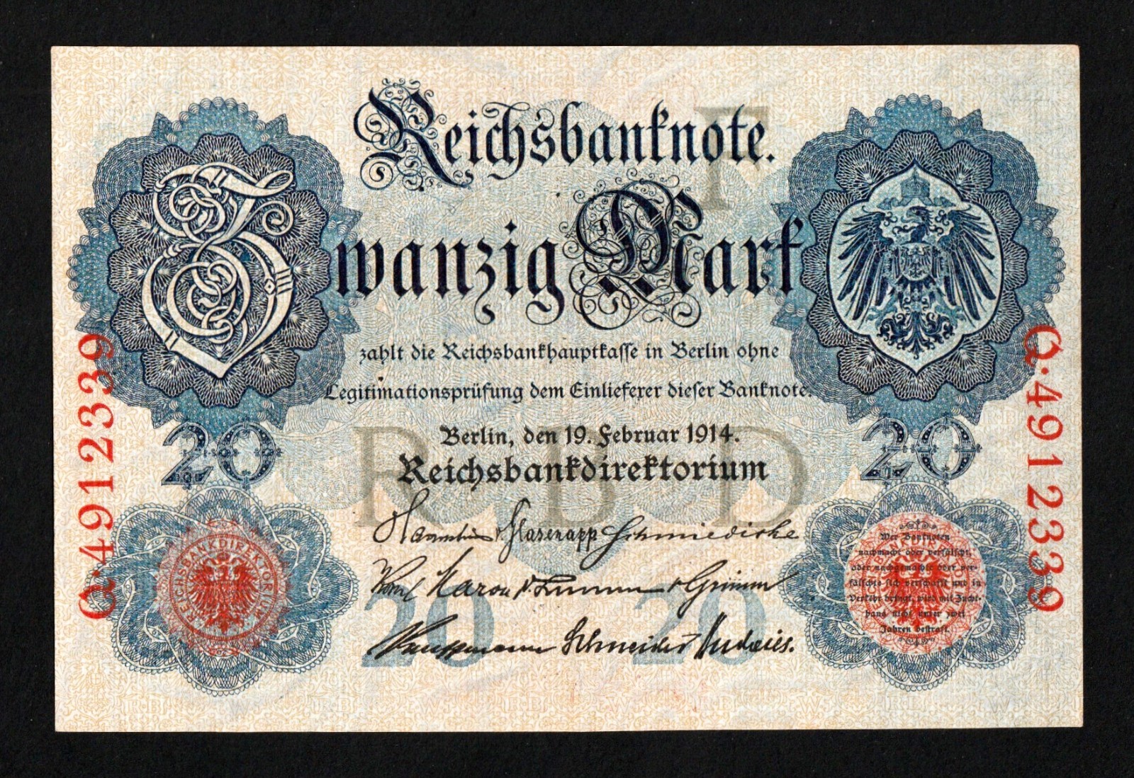1914 Germany 20 Mark, UNC+