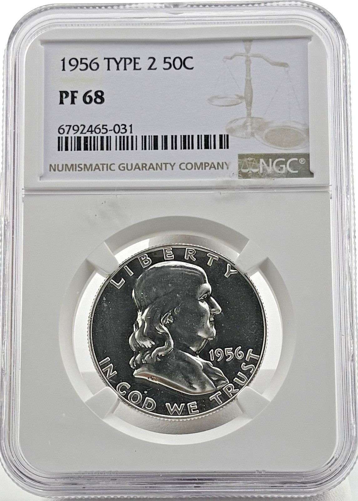 1956 Type 2 Franklin Silver Half Dollar PF68 NGC