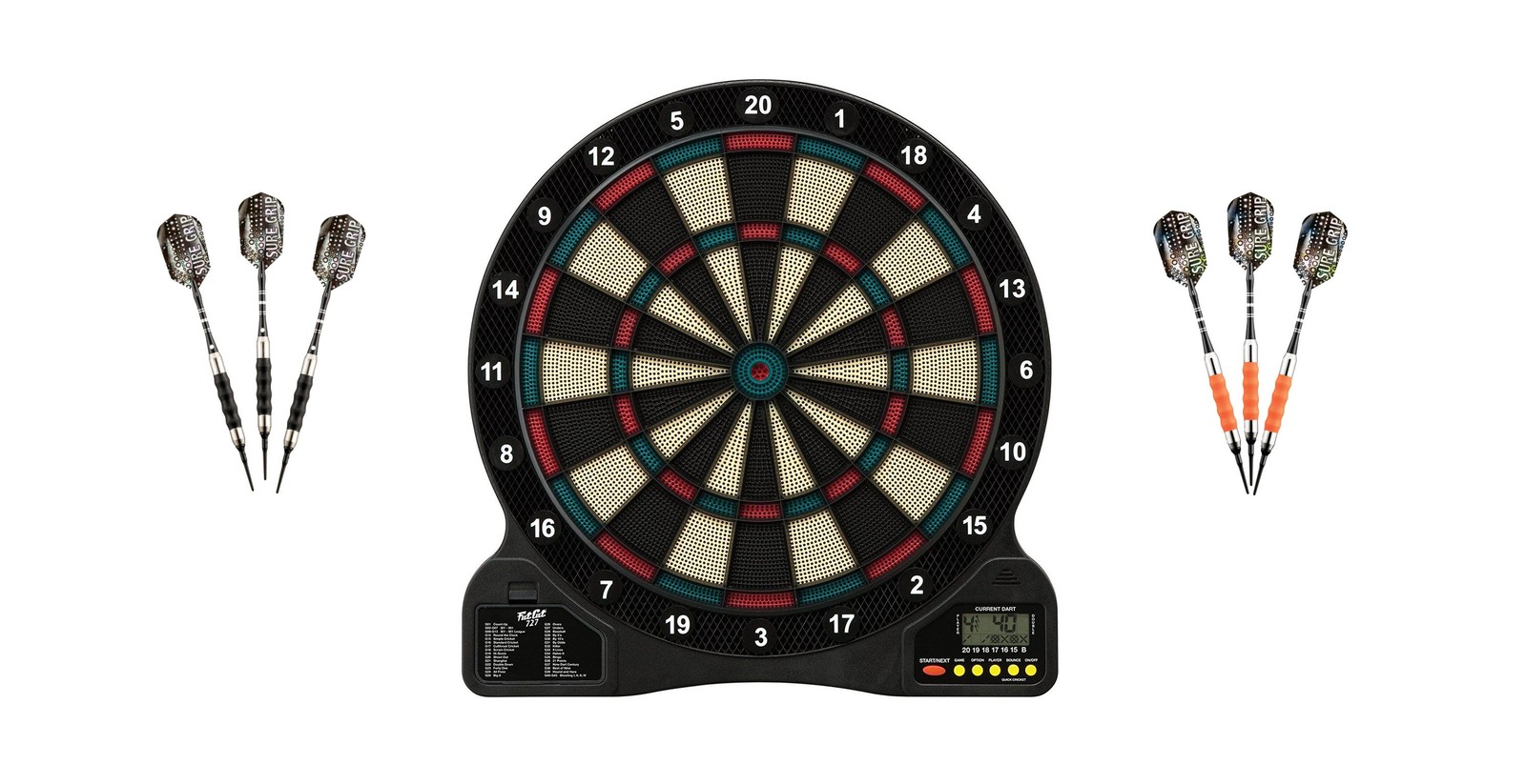 Electronic Soft Tip Dartboard + Orange Darts 16 Grams + Black Darts 16
