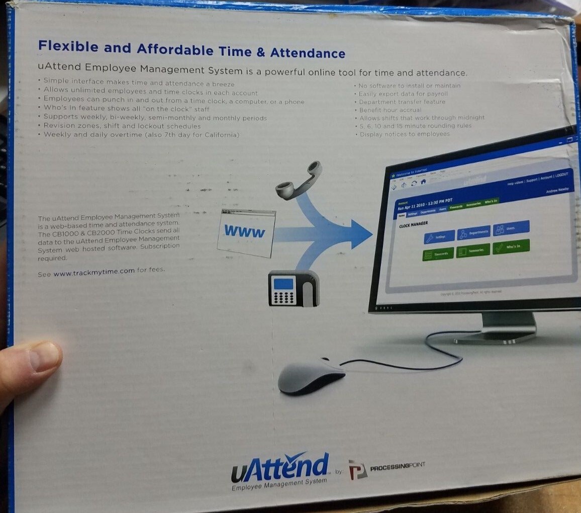 UAttend Time Clock CB1000 Web Based Employee Management System