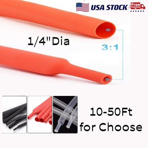 1/4" ID Heat Shrink Tubing Adhesive Lined 3:1 Marine Grade Cable Wire Protection