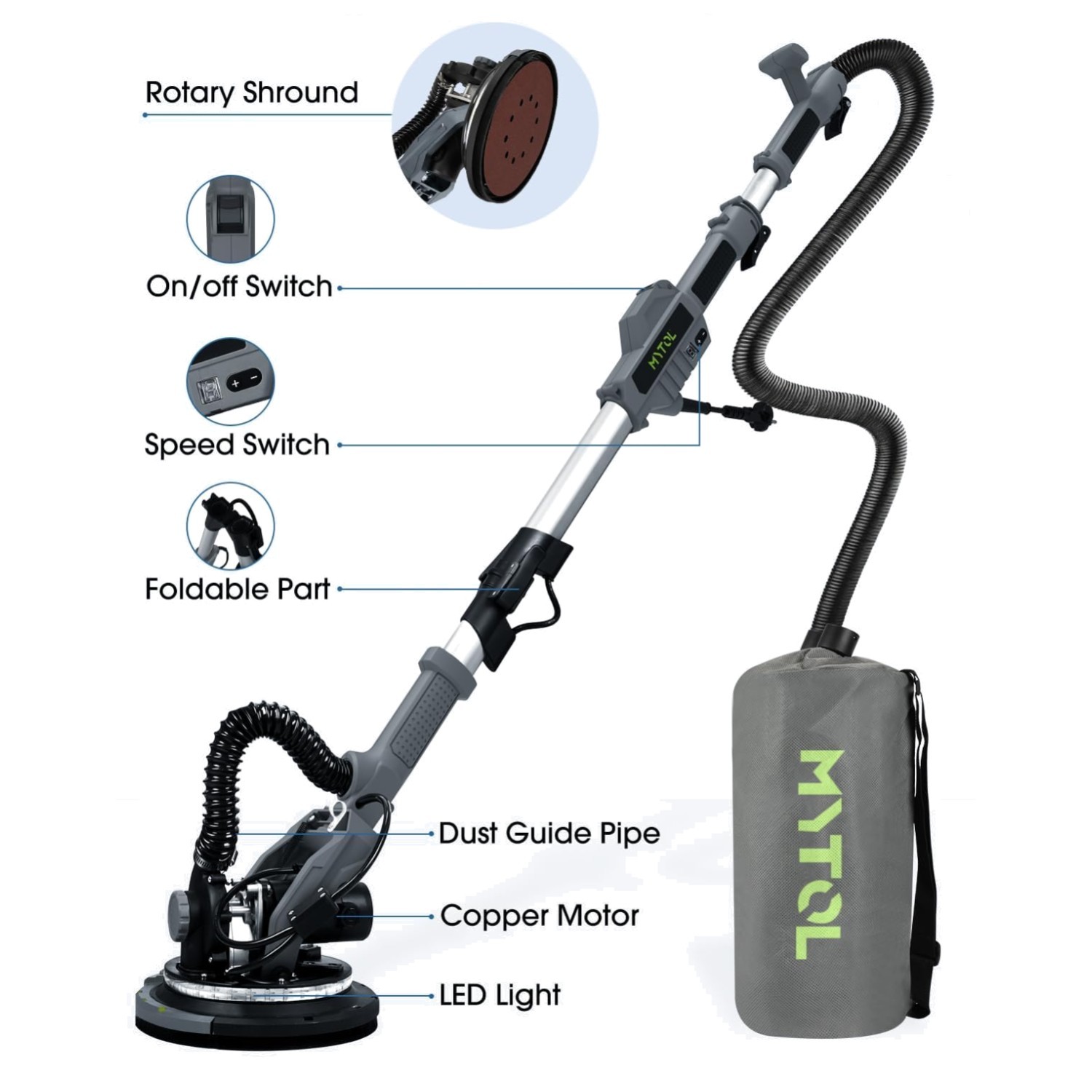 6-Speed Electric Drywall Sander with Dust Collection