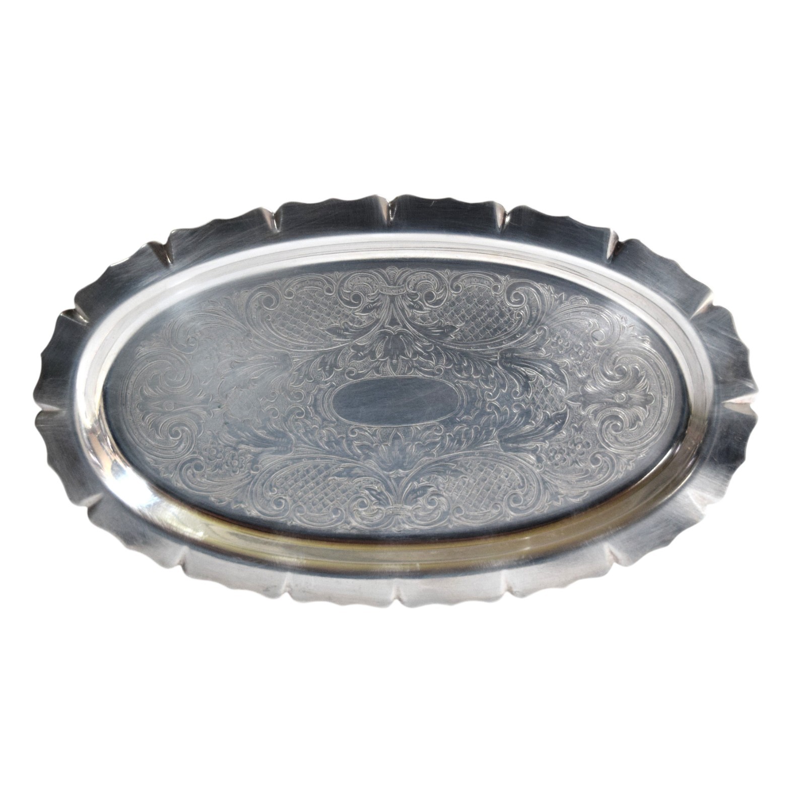 Vtg Federal Silver Co Silverplate Oval Serving Tray Chased Etched Platter 9.5"