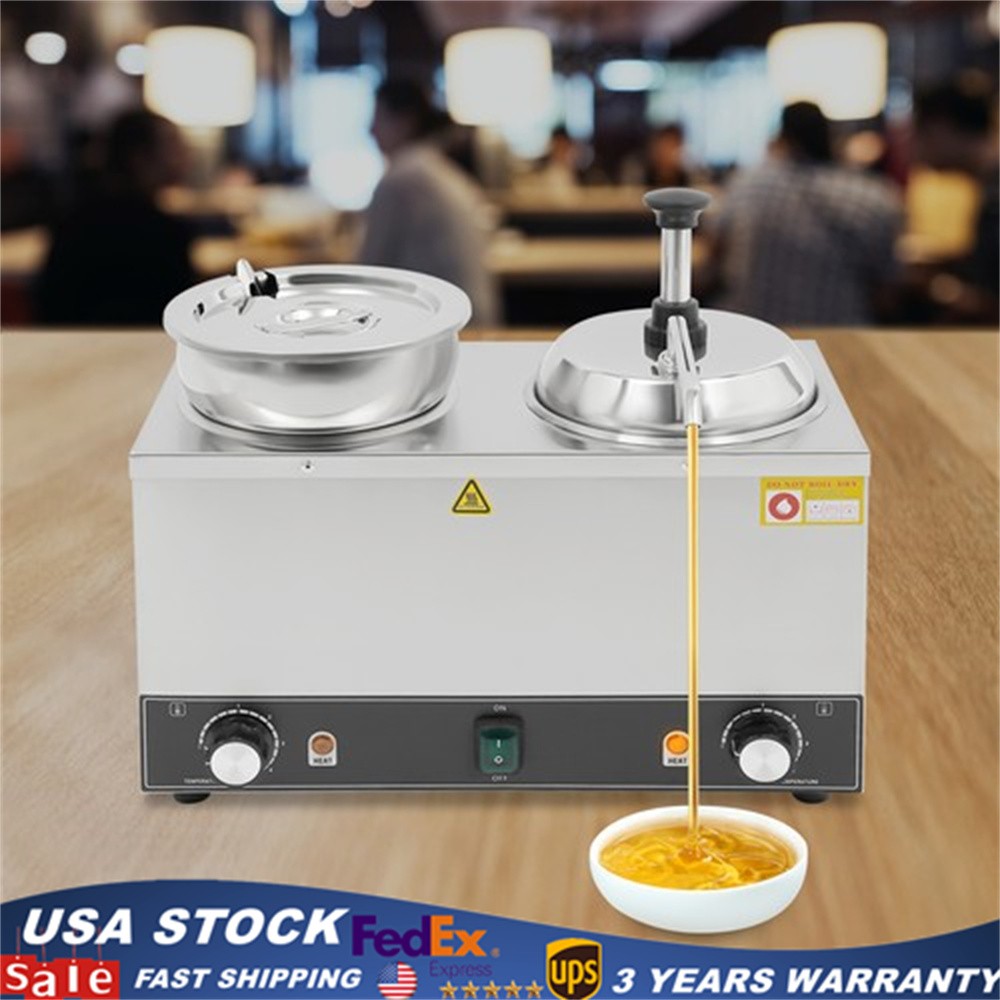 Commercial Hot Fudge Warmer Cheese Sauce Warmer Pump Dispenser & Soup Pot 800W