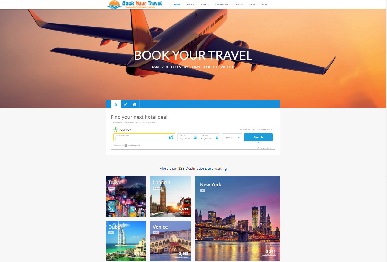 Travel And Hotel Booking Affiliate Website / Free Installation / Hosting / Setup