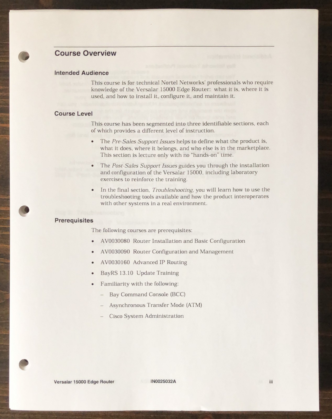 Nortel Networks - Versalar 15000 Edge Router - Training Course Student Guide