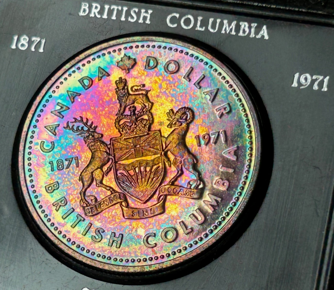 1971 Raw SP Canada 1 Dollar Beautiful Electric Foam Rainbow Toning on Reverse
