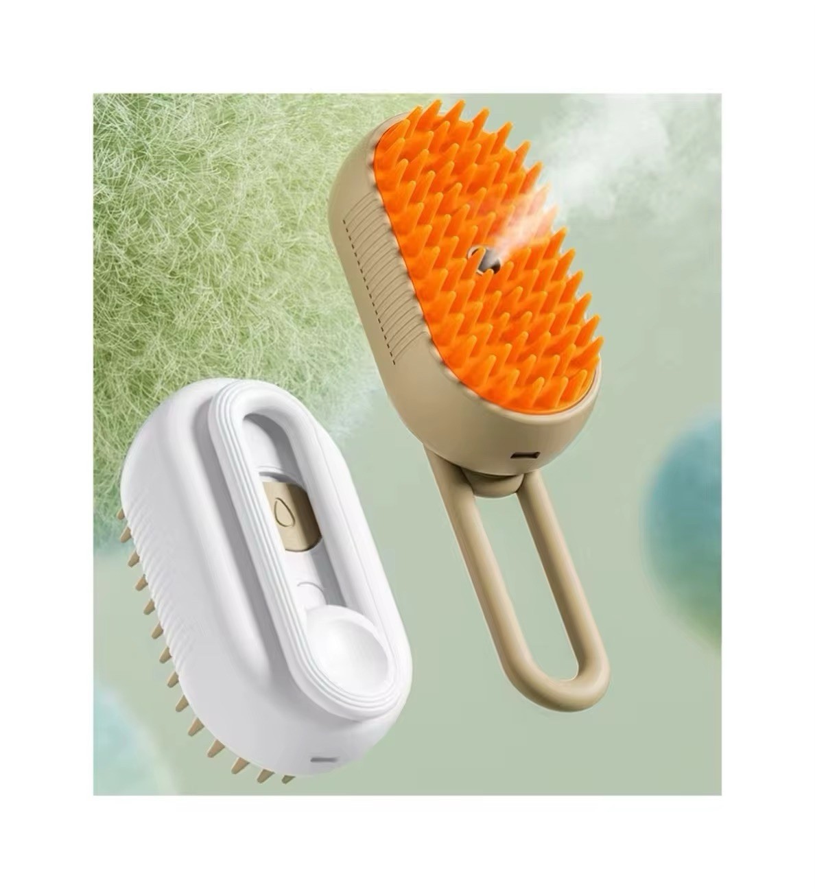 Dog Grooming Brush with Silicone Bristles and Orange Handle