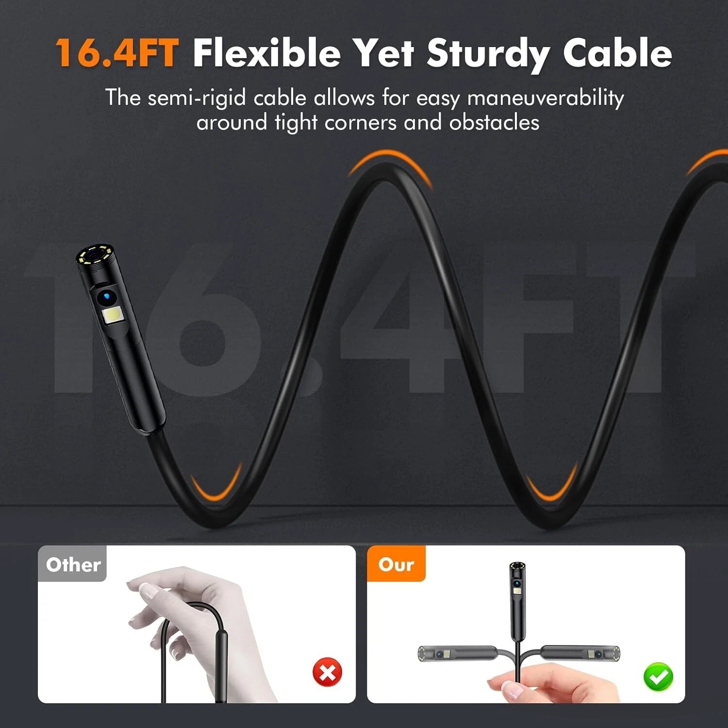 Dual Lens Endoscope Camera with Light Borescope 1920P HD Inspection Camera with