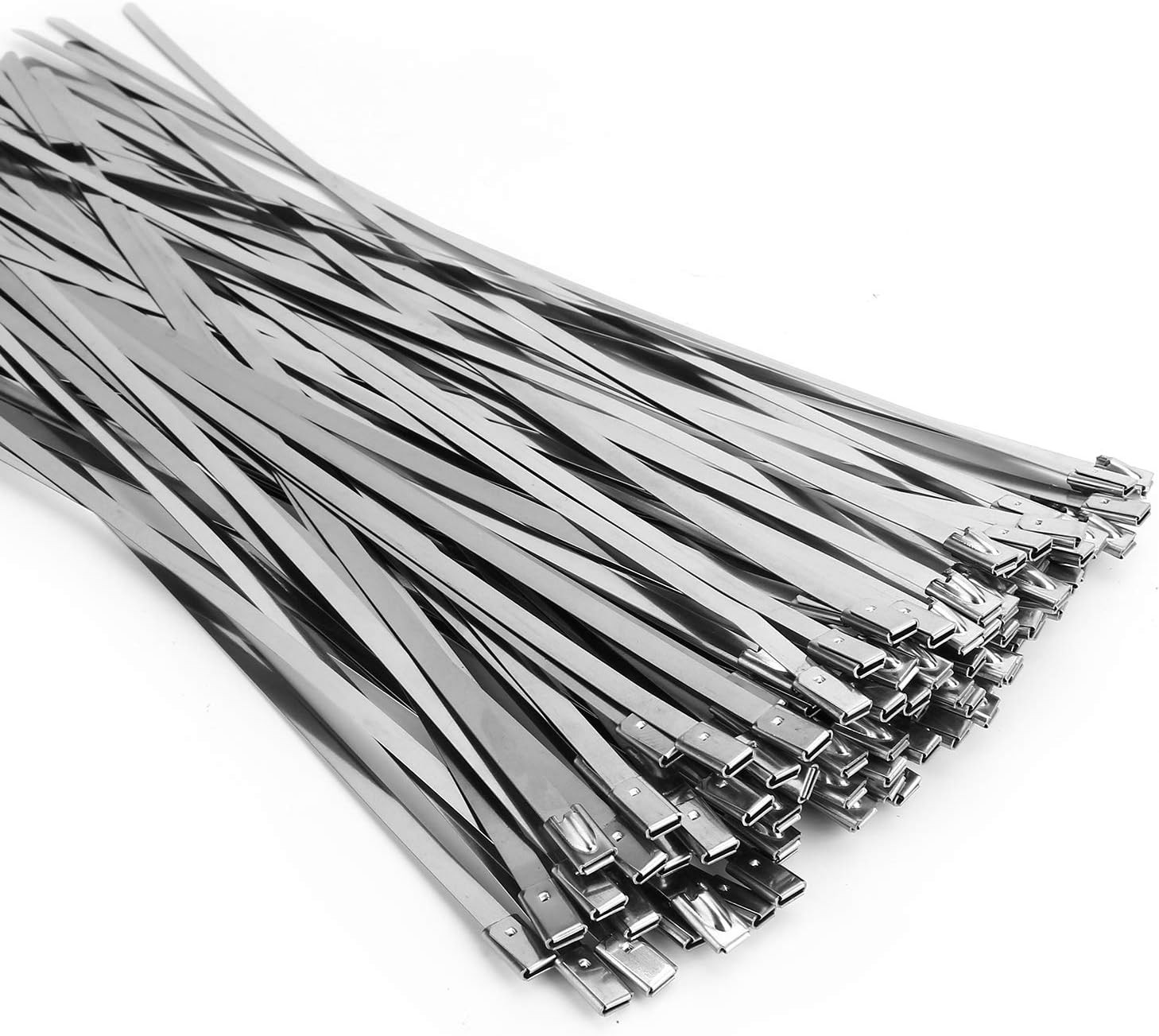 Metal Zip Ties (100PCS 11.8 Inch), 304 Stainless Steel, Heavy Duty Self-Locking