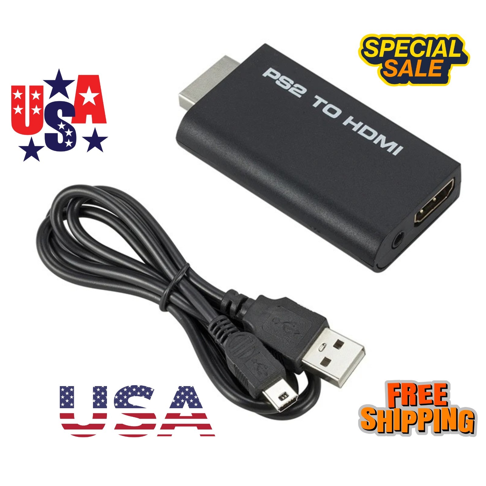PS2 to HDMI Video Converter Adapter with 3.5mm Audio Output for HDTV Monitor US