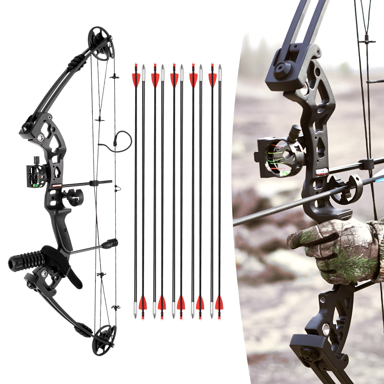 Black Archery Hunting Compound Bow Kit Beginner Archery Tool Right-Hand 30-60lbs