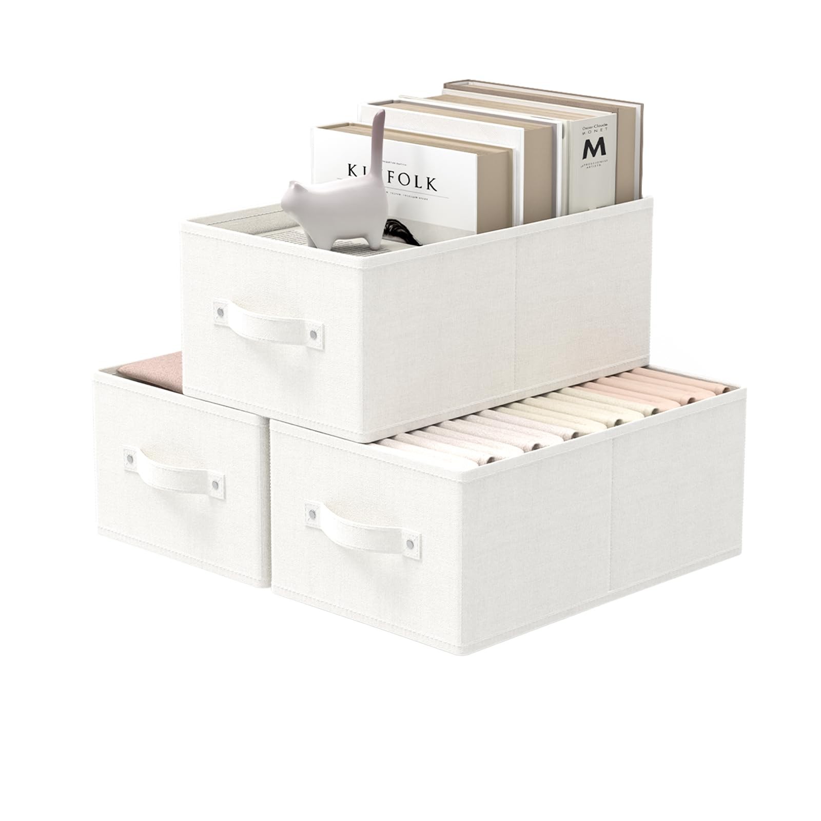GUOHNHE Storage Bins, 3 Pack Foldable Small（13 x 9.1 x 5.5 In）, White & Ivory