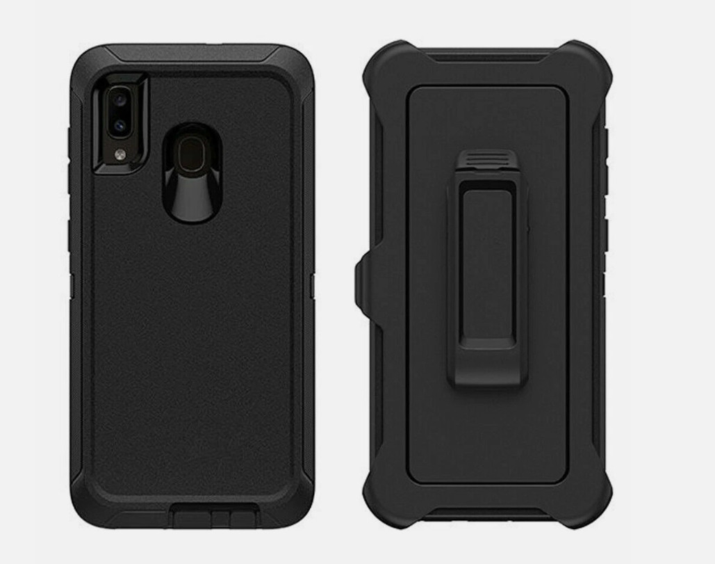 For Samsung Galaxy A20 Heavy Duty Case Stand Cover Belt Clip Fits Otterbox BLACK