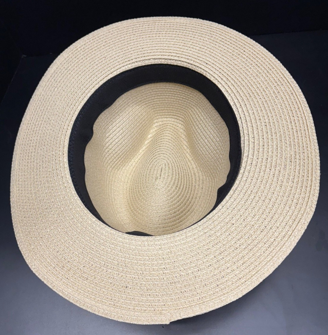 CLASSIC Wide Brim Straw FEDORA hat with Black Cloth Band Medium