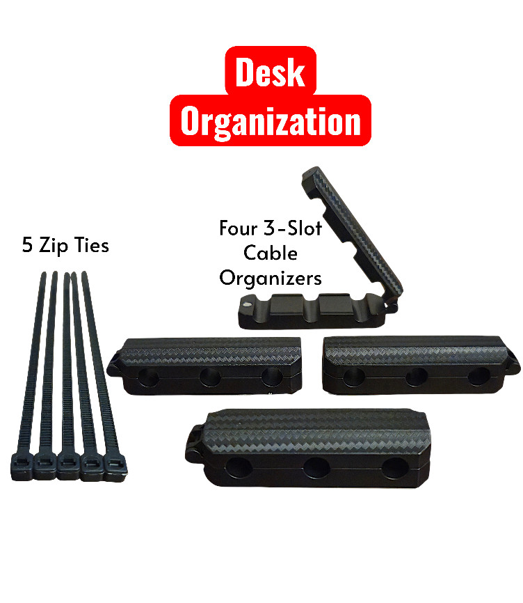 3-Slot Magnetic Cable Organizer, 4 Pack, Strong Adhesive/Magnet, 5 Zip Ties.