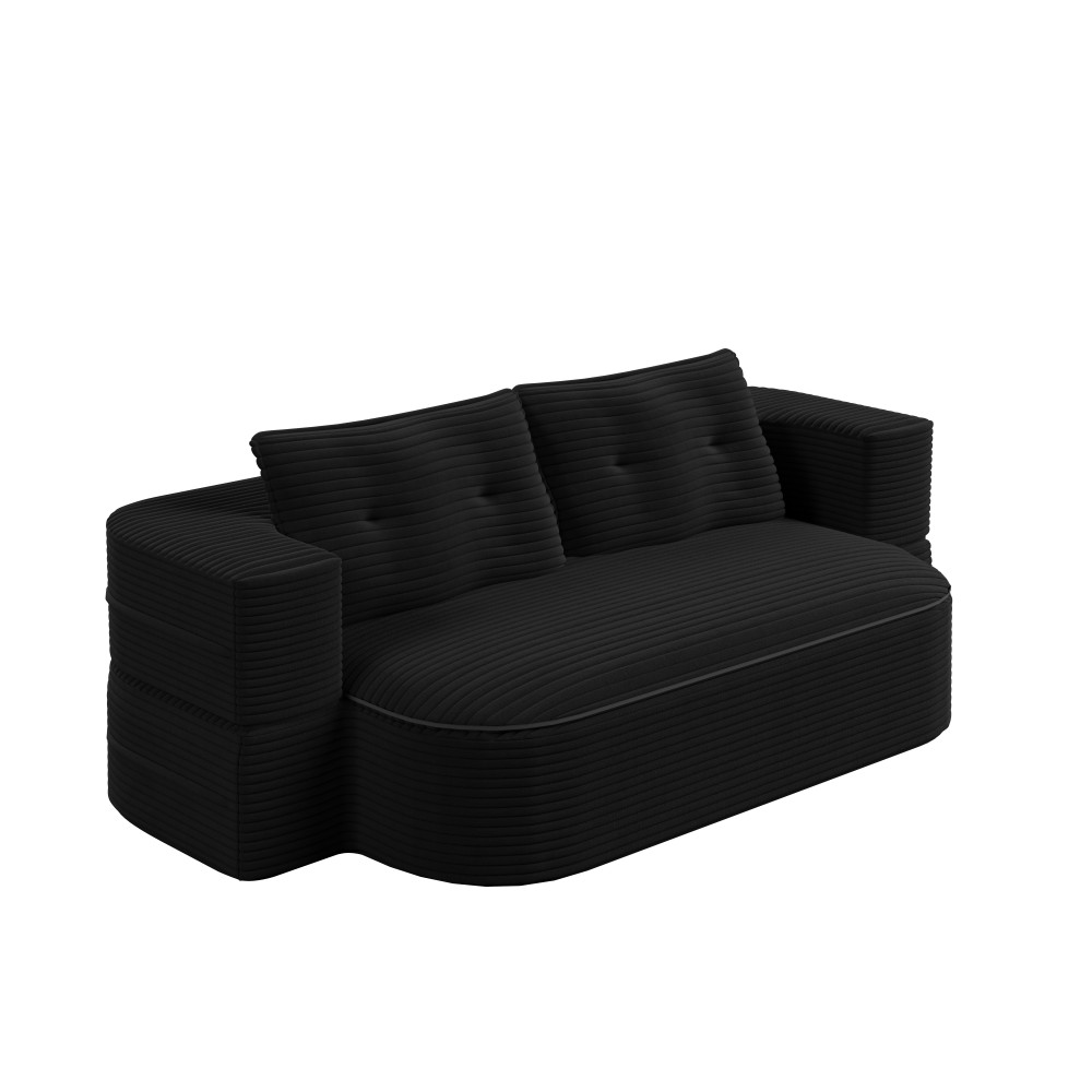 Foldable 2-in-1 Sofa Bed Sleeper Couch w/ Pillows & Blanket, Plush Corduroy