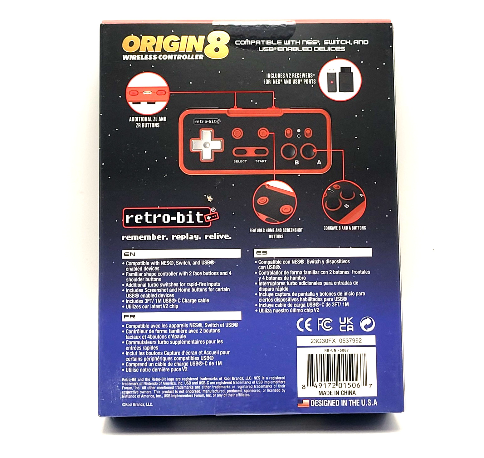 Wireless Controller for Nintendo NES & Switch - NEW IN BOX - Retro-Bit "Origin8"