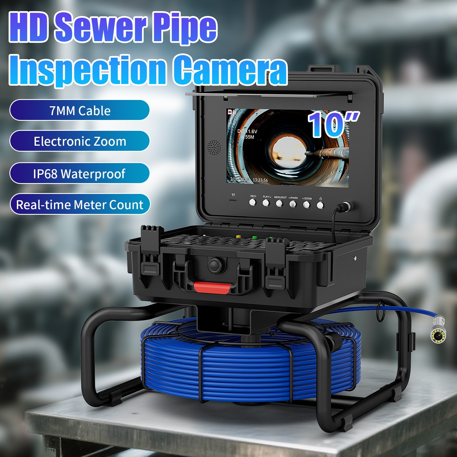 Pipe Inspection Camera Drain Sewer Camera 512hz Self Leveling 50M Meter Counter