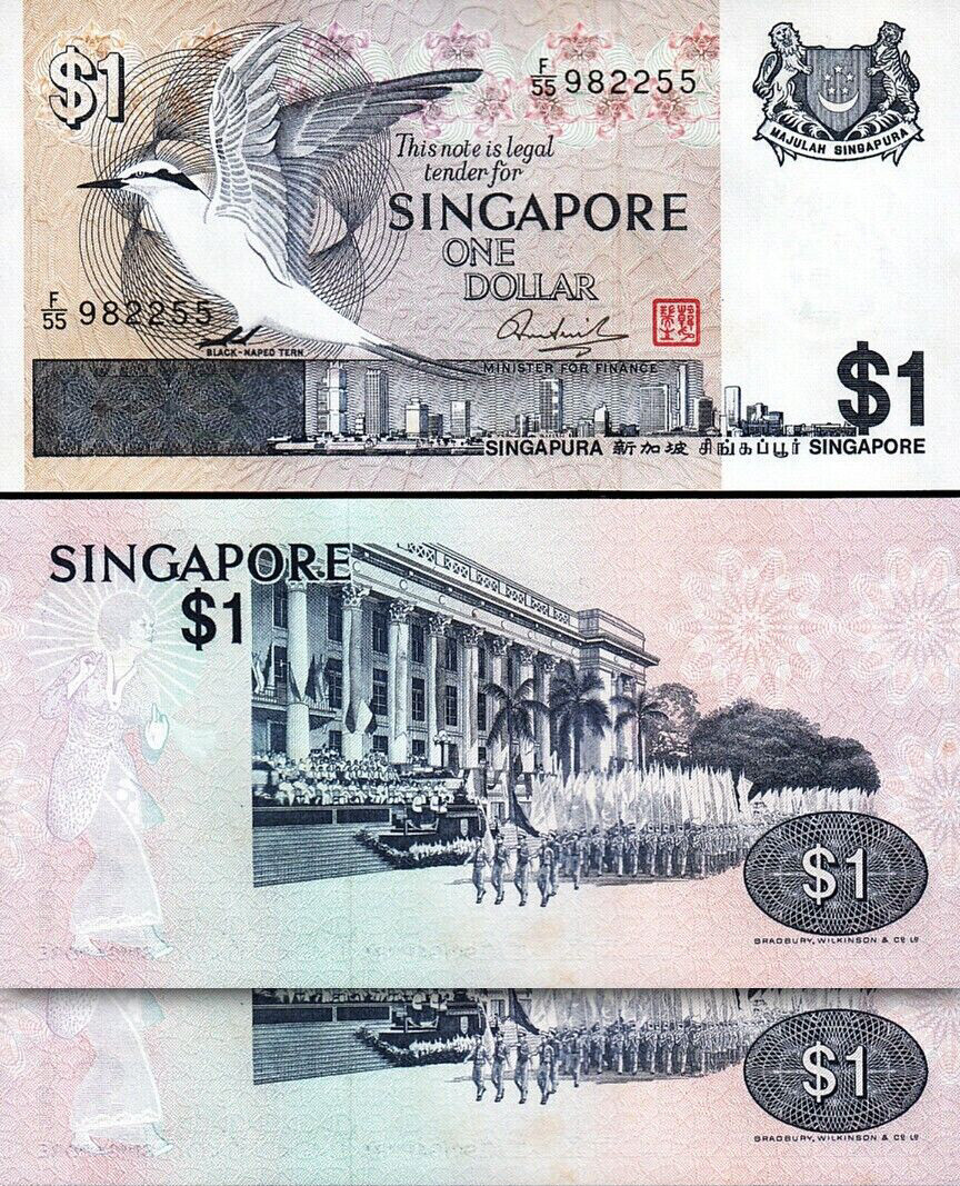 Singapore 1 Dollar 1976, UNC, 2 Pcs PAIR, Consecutive, P-9