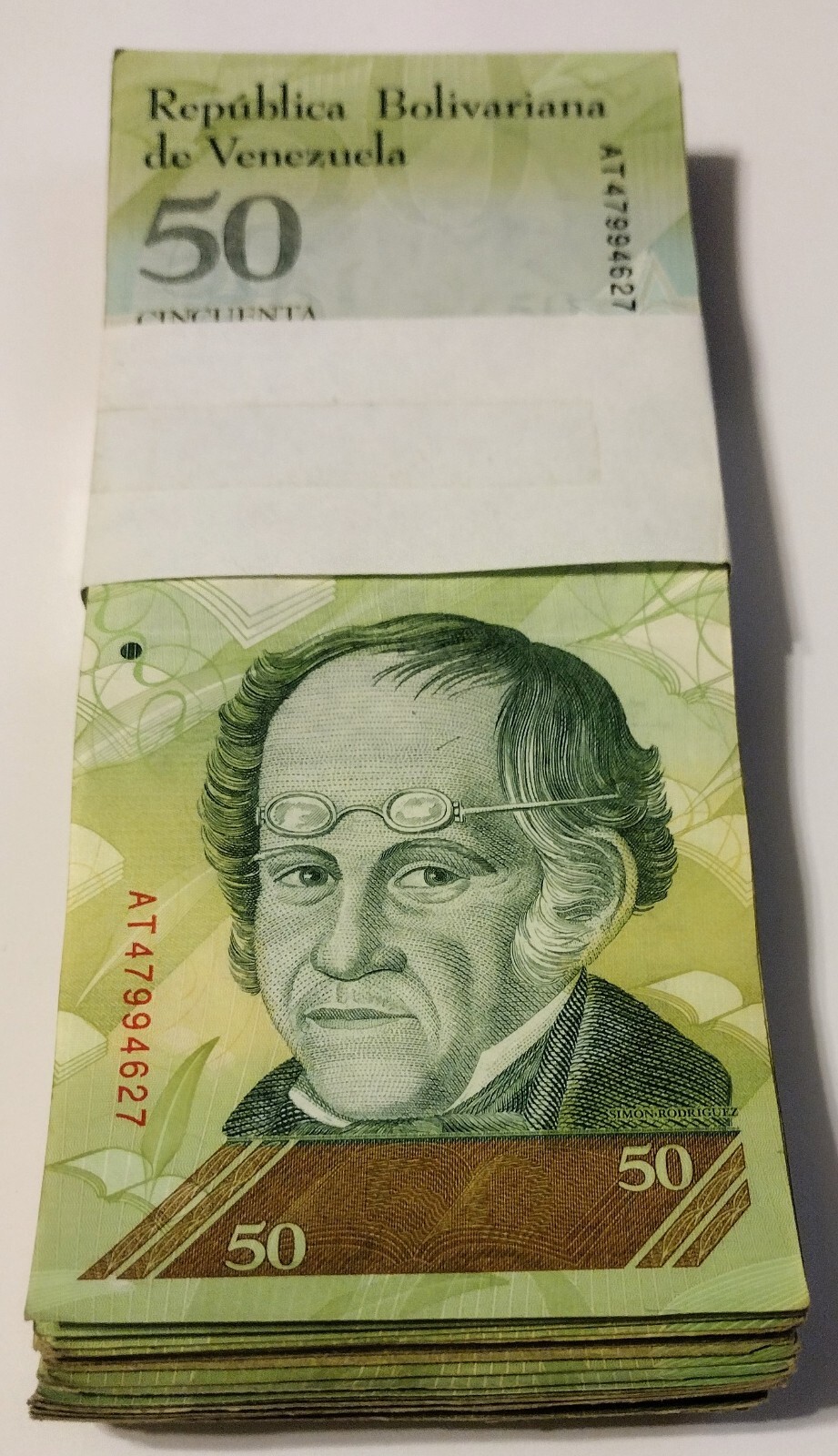 100 PCS of Venezuela 50 Bolivares 1 BUNDLE banknotes 2007-2017 CIRCULATED