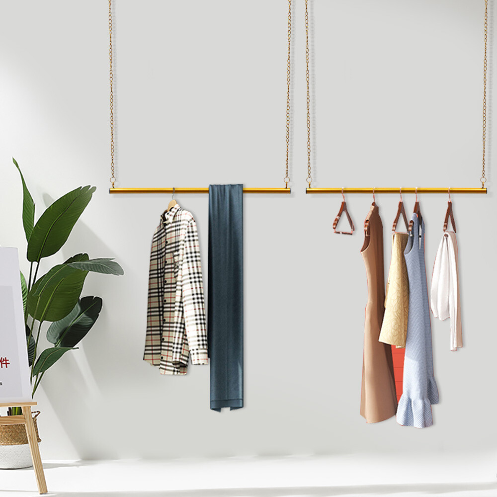 Clothes Shop Ceiling Hanging Clothes Display Rack Wardrobe Organizer Shelf-2pcs