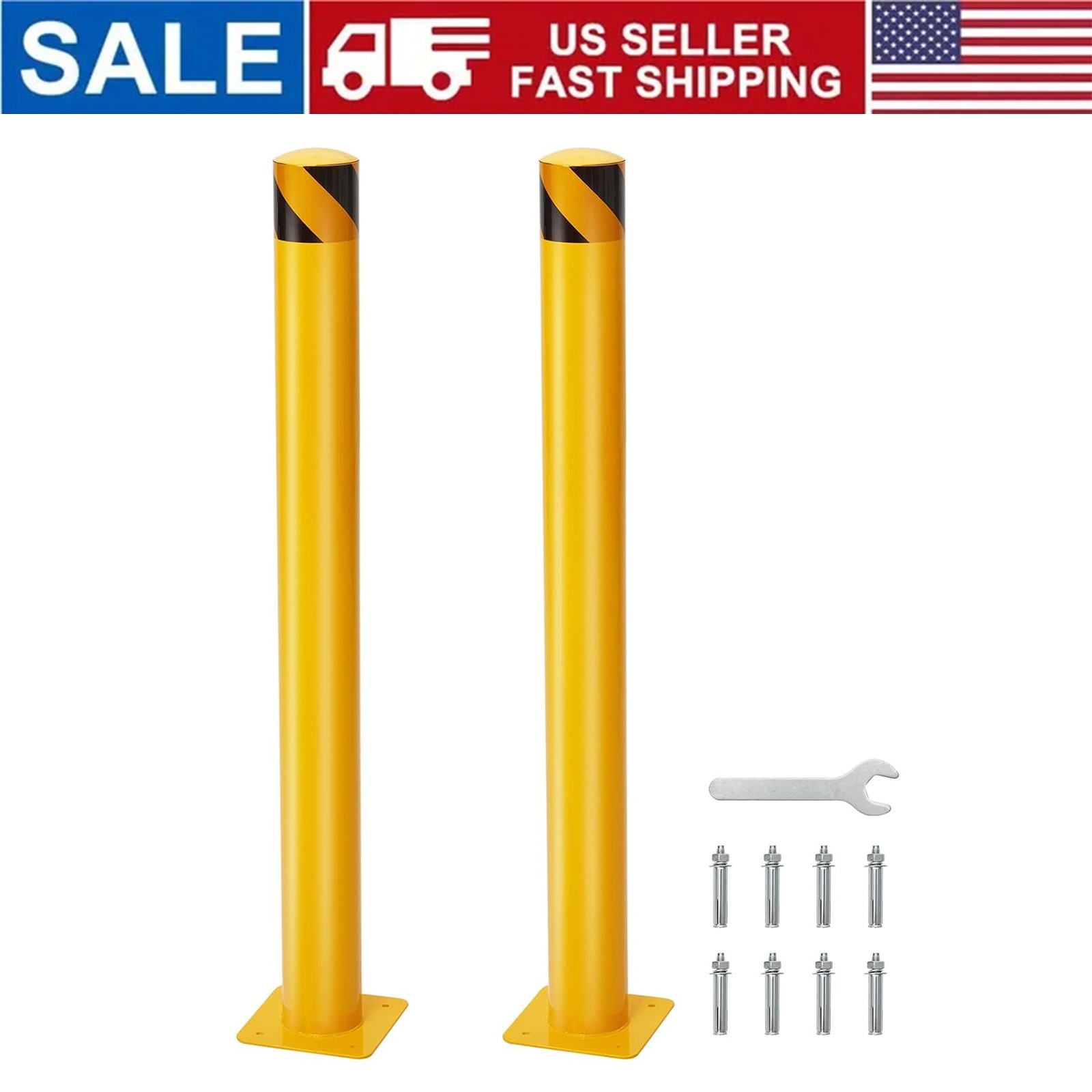 2 Packs Safety Bollard Post 42 Inch Heavy Duty Steel Guard Posts Safety Barrier