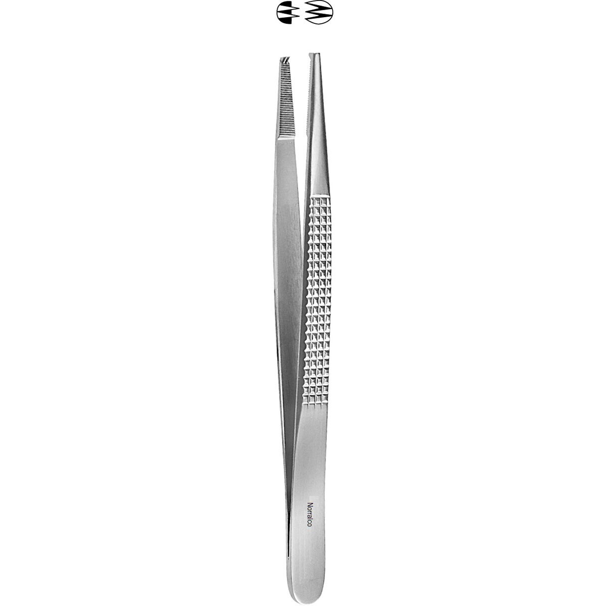 BONNEY Tissue Forceps, 7", Straight, Serrated Tips 2 x 3 Teeth