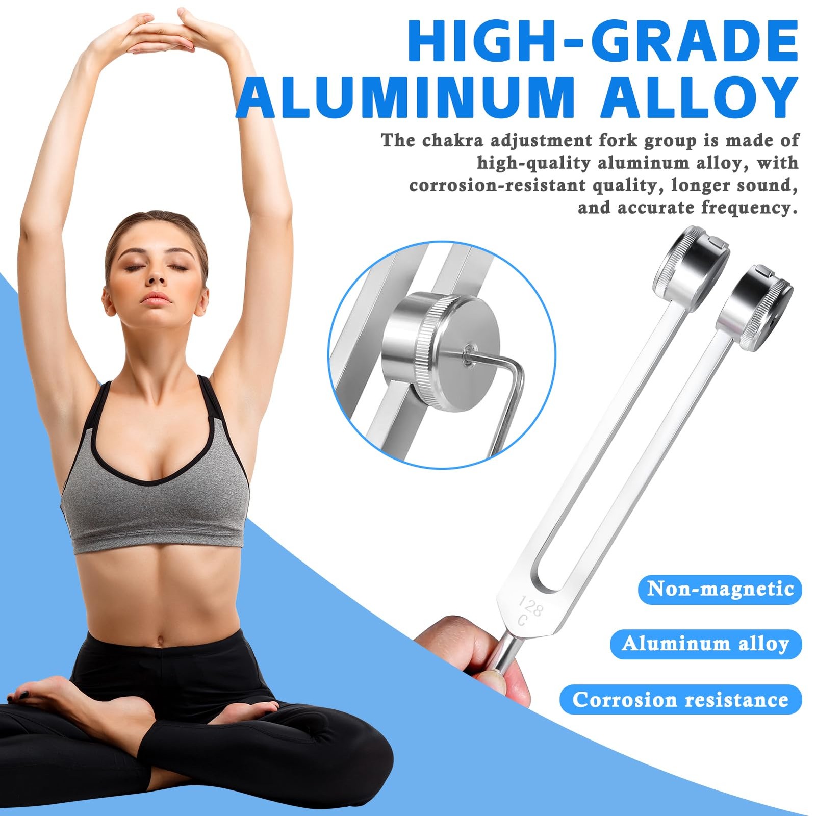 Tuning Fork Set (128Hz, 256Hz, 512Hz) of 3, Weighted & Unweighted Aluminum Fo...