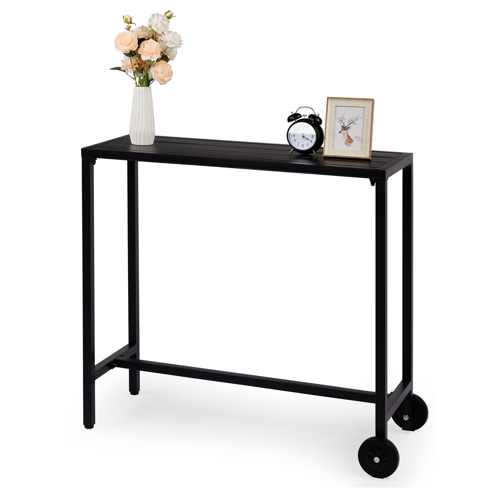 40" Outdoor Bar Table with Wheels, Rectangle Narrow Counter Height Table