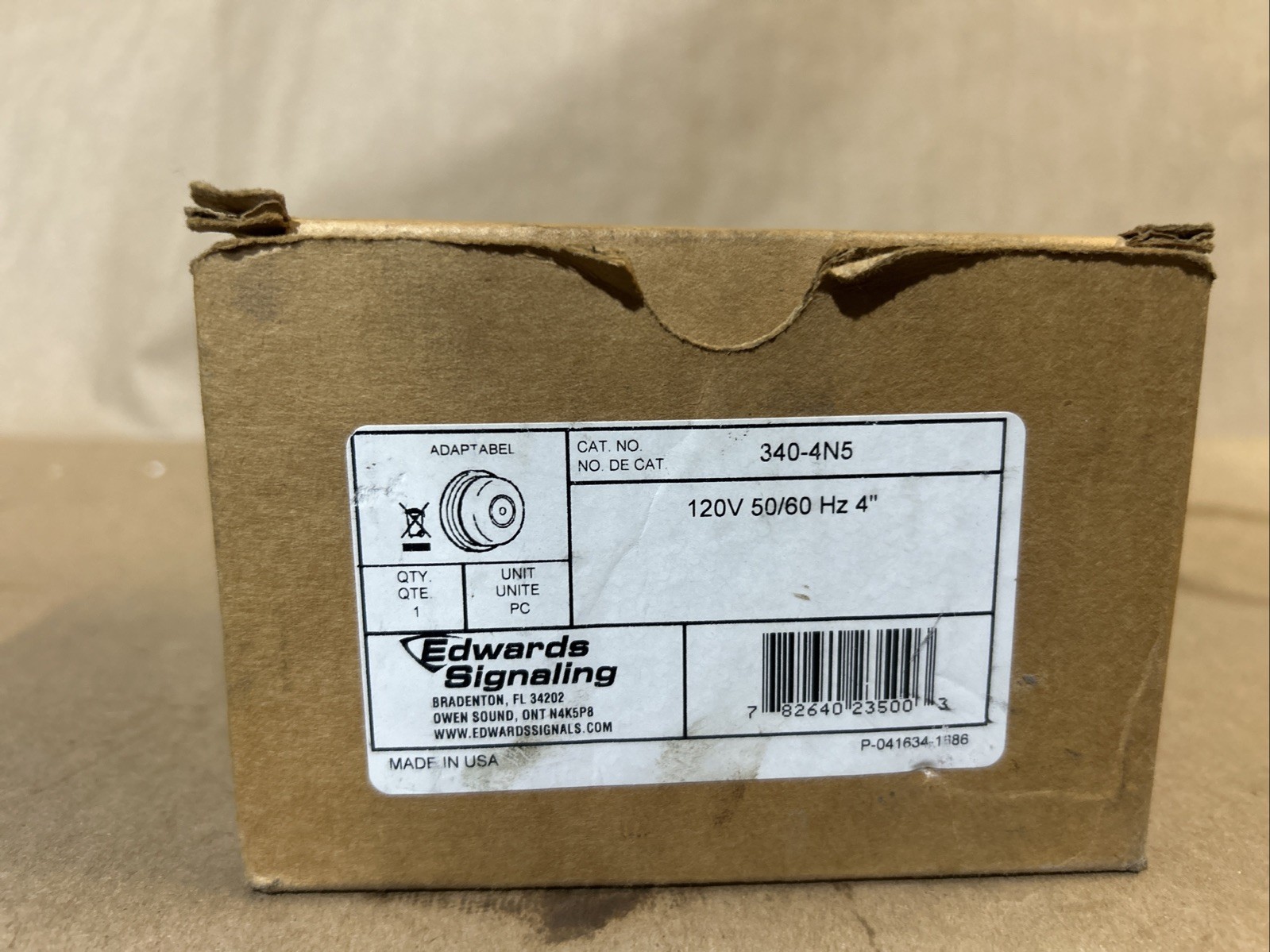 Edwards Signaling 340-4N5 Adaptabel Continuous Audible Vibrating Bell 120V 0.07A