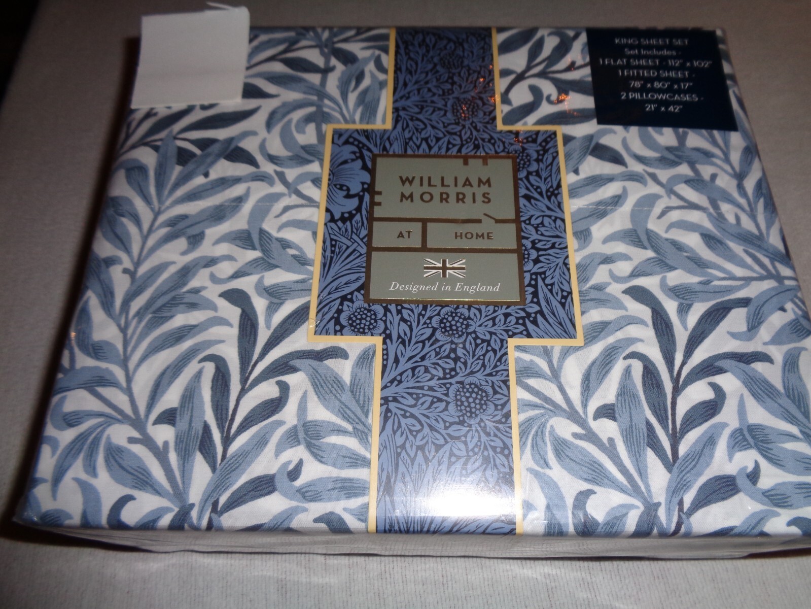WILLIAM MORRIS KING Sheet Set 100% Cotton Percale WILLOW BOUGH - INDIGO England