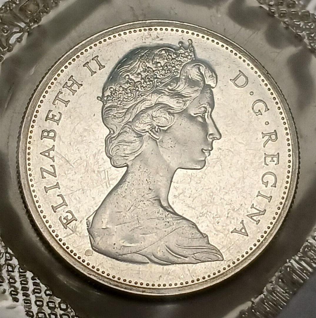 1965 Canada Prooflike Silver Dollar - Elizabeth II - Voyageur $1 - 80% Silver