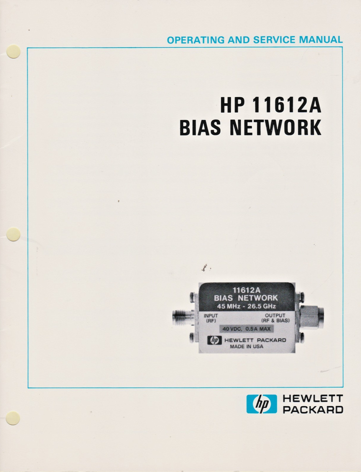 Operating & Service Manual HP 11612A Bias Network