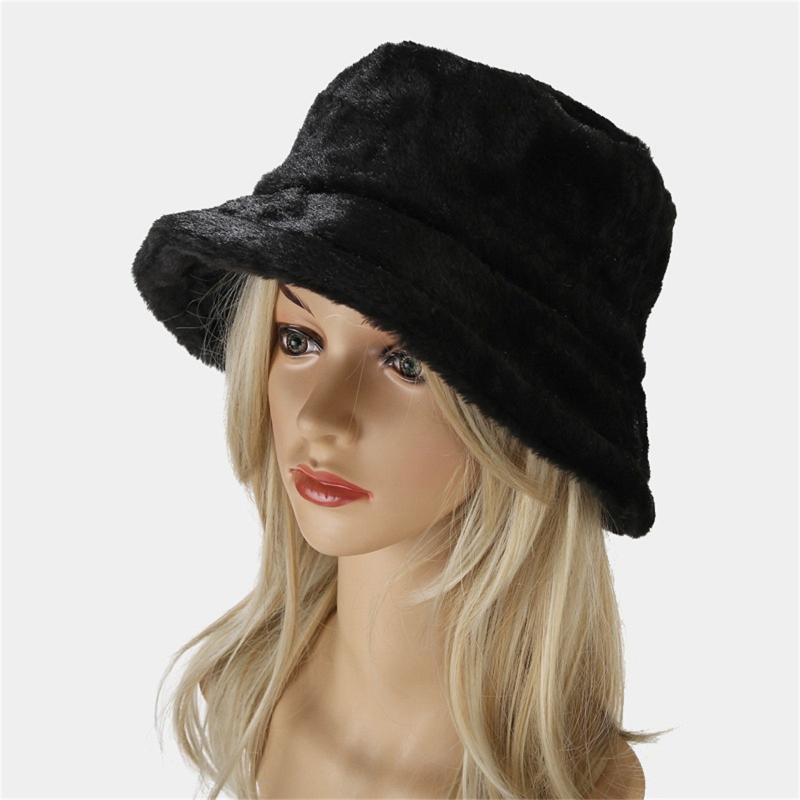 Winter Faux Fur Fuzzy Solid Color Bucket Hat Fluffy Warm Hat Fisherman for Women