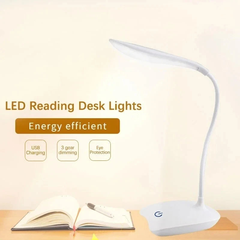 14LED Flexible Touch Desk Light Bedside Reading Lamp Dimmable USB Rechargeable