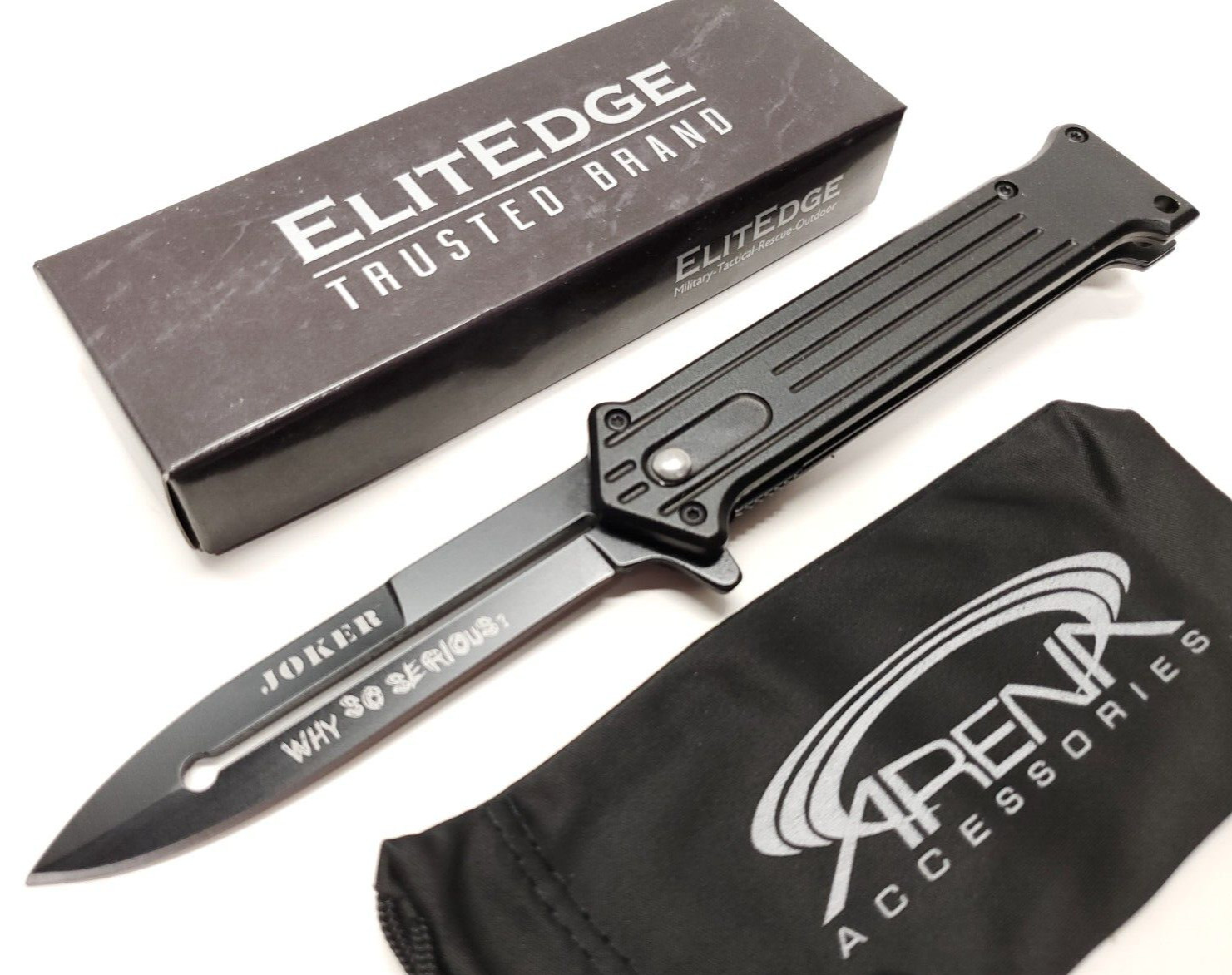 JOKER Stiletto Blade "Why So Serious" Pocket Knife Spring Assisted Tip Up Carry