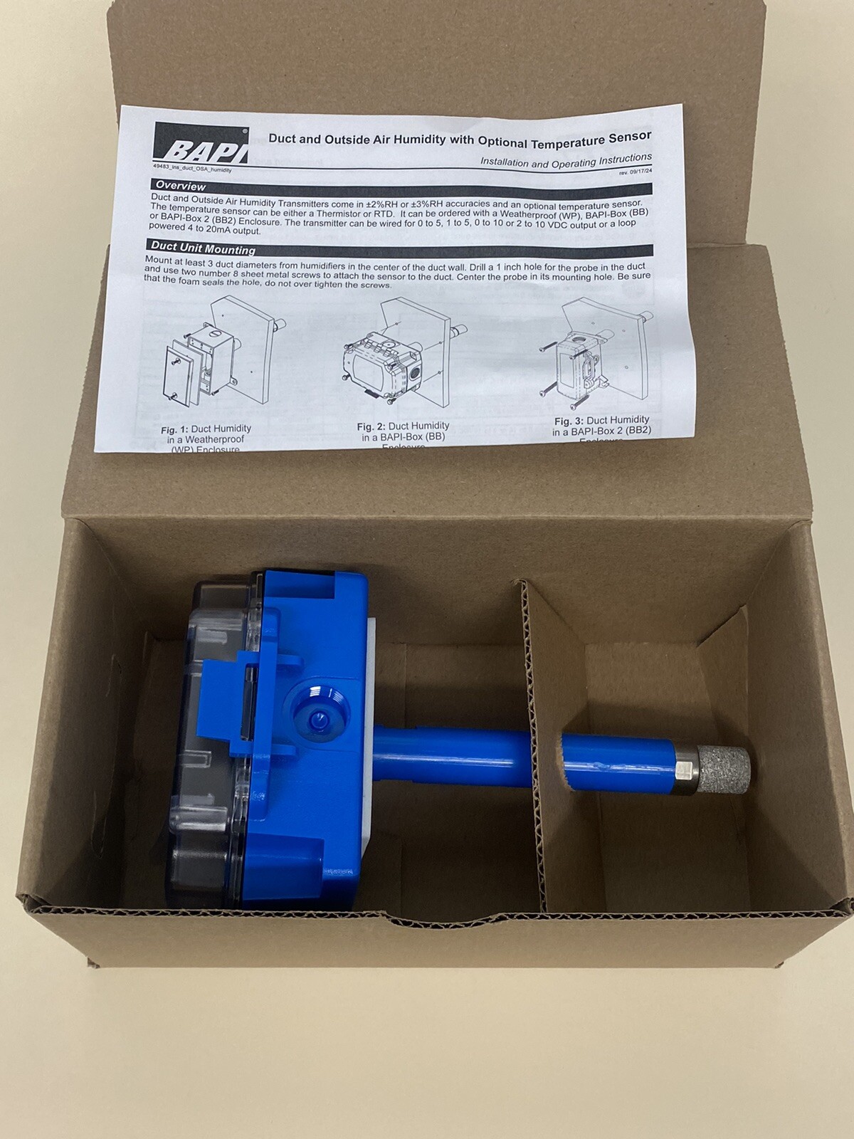 BAPI BA/H200-D-BB RELATIVE HUMIDITY DUCT SENSOR / TRANSMITTER NEW IN BOX