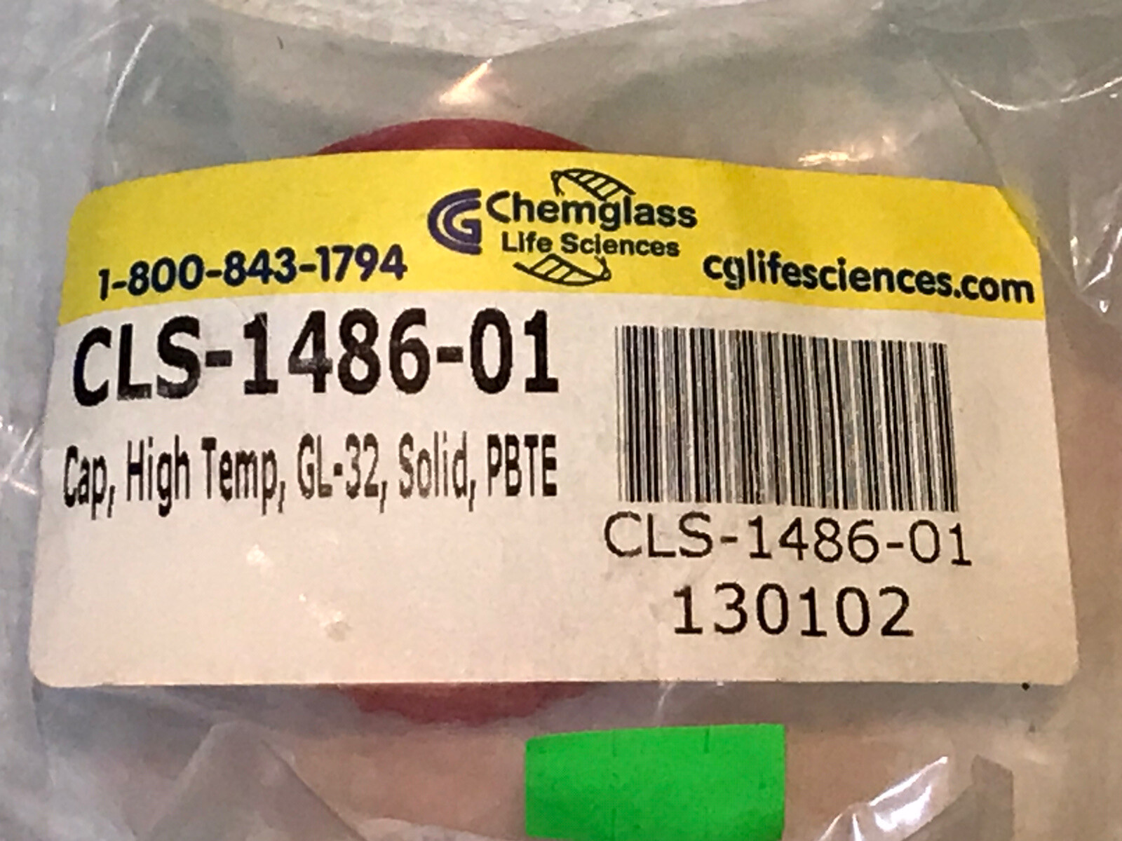 6 Chemglass CLS-1486-01 HIGH TEMPERATURE CAPS SOLID, PBTE, PTFE SEALS
