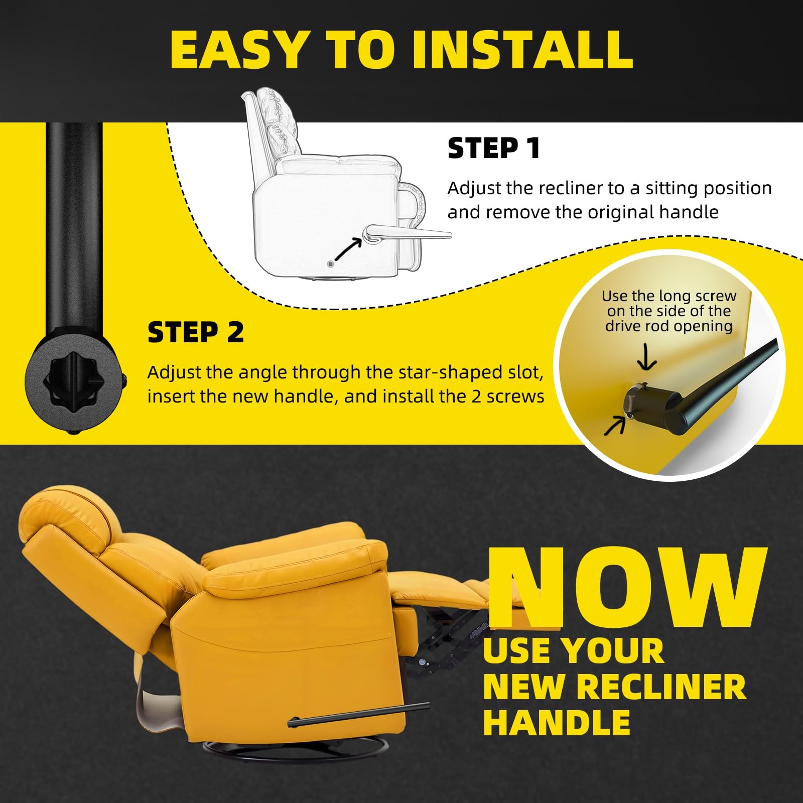Oversized Recliner Handle, Aluminum Alloy Material, Chair Lever Extender for ...