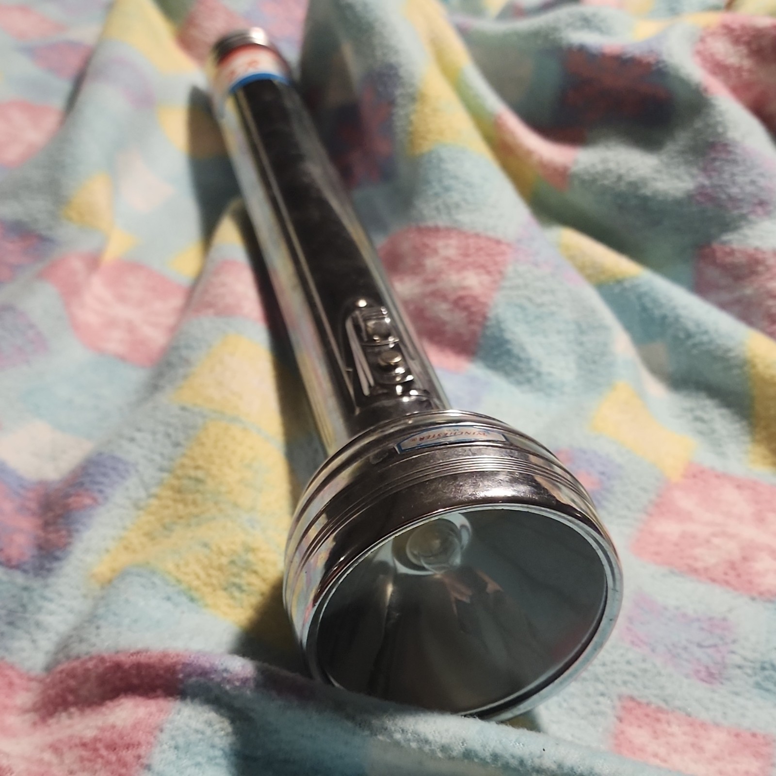 Vintage Winchester Chrome Flashlight Works Original Paper Band Label Metal USA
