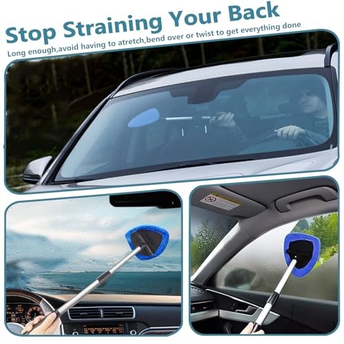 Car Windshield Cleaning Tools, Expandable Car Window Cleaner kit with 4 blue