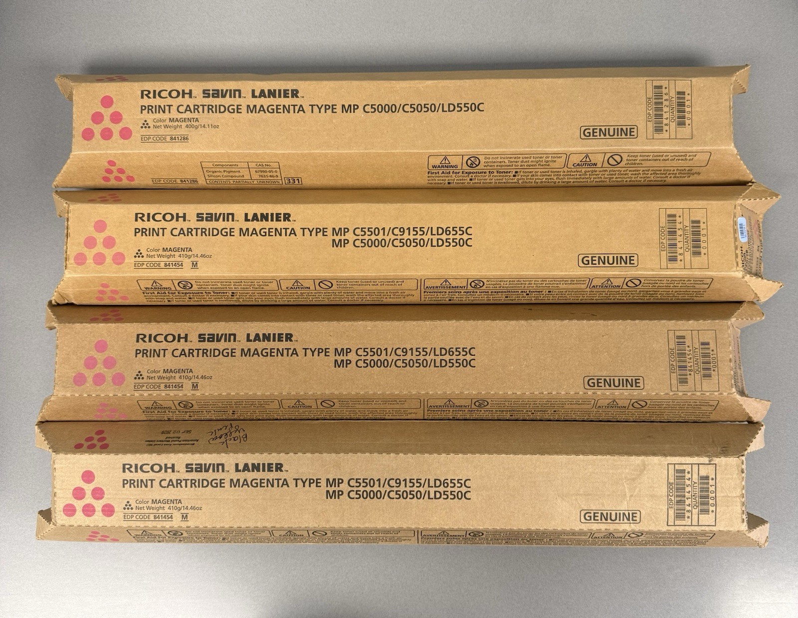 Genuine Ricoh MP C5000 / C5050 / LD550C Lot of 4 Magenta Toner Cartridges