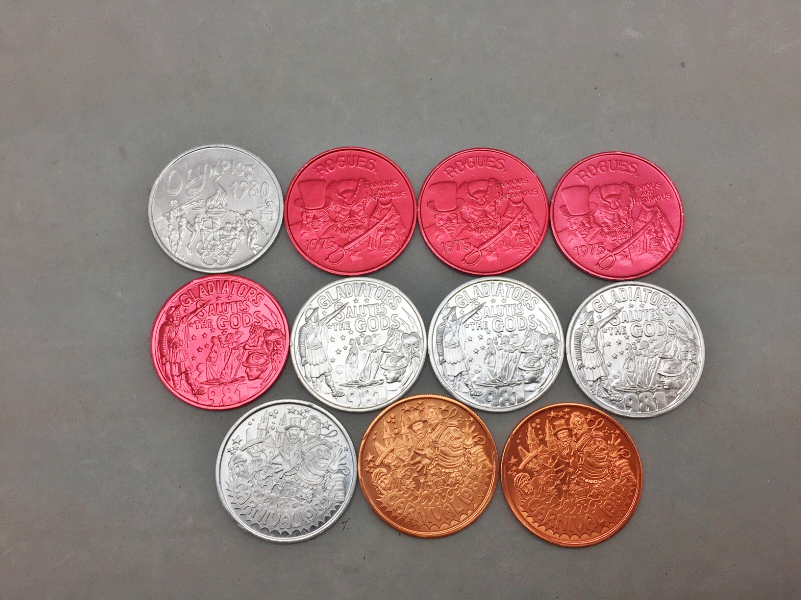 Mardi Gras Vintage Aluminum Doubloon Lot 11 The Gladiators 1975 1980 1981 1982