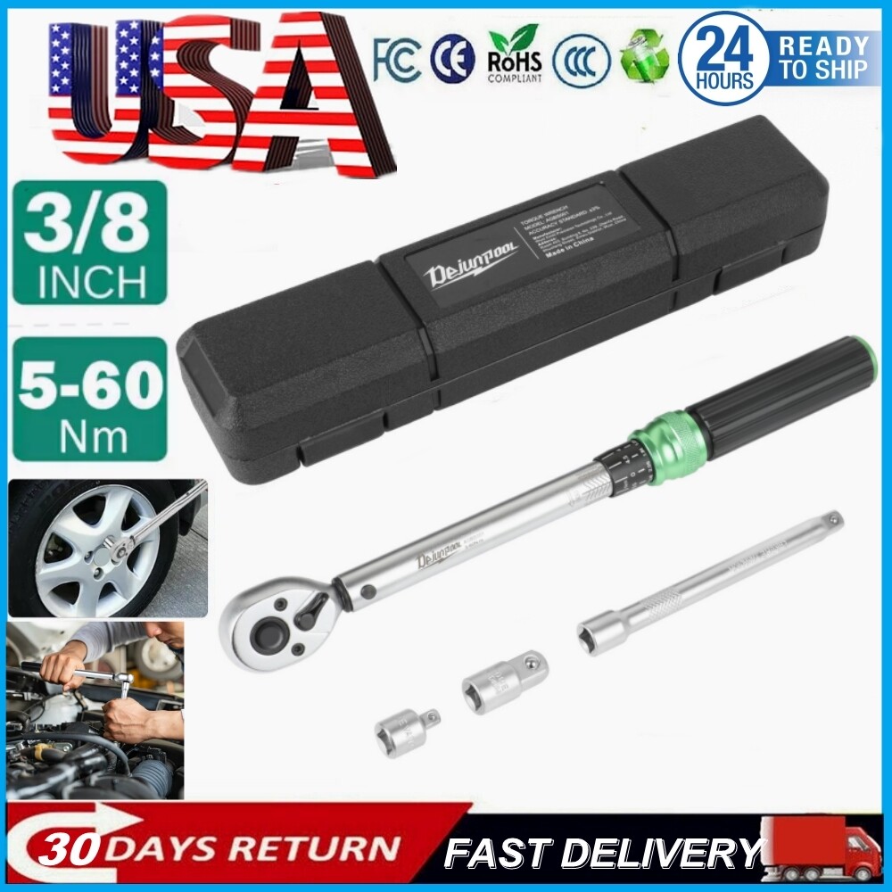 🔥5-60Nm 3/8" Drive Calibrated Adjustable Torque Wrench With 1/4" 1/2" Adapter
