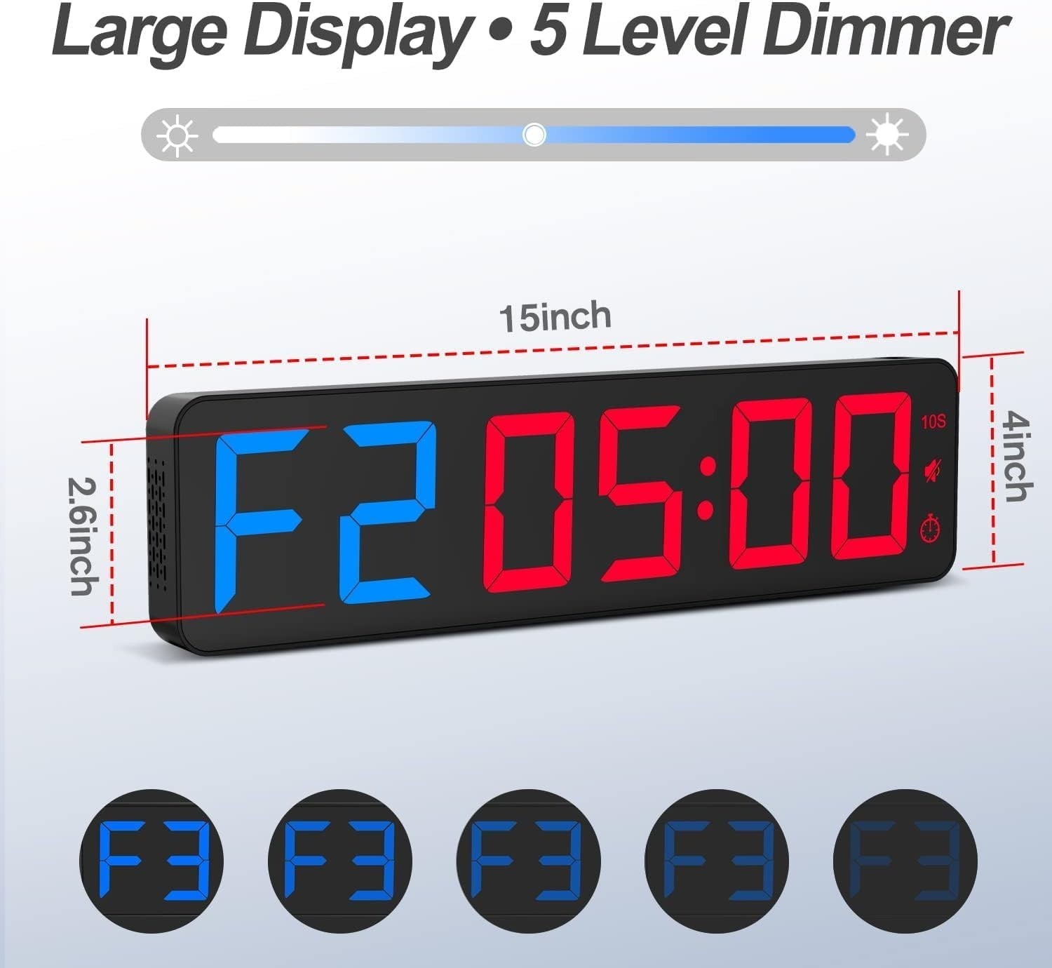 Gym Timer 15" Large LED Display Wall Clock | Gym Interval Workout | Count Dow...